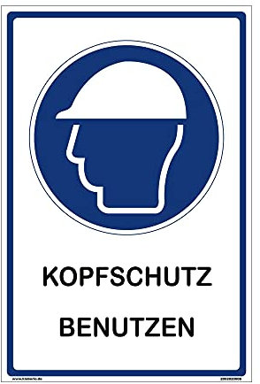 kleberio® Hinweisschild Baustelle - Kopfschutz benutzen - 40 x 60 cm gelocht & Kit Schutzhelm Bauhelm blau Baustellen Arbeit Forsthelm Arbeitsschutz Unfallverhütung Werkstatt Schild Chemie Labor