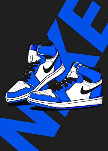 Street Art Jordan 1 Nike Air Blue Shop Sign Logo Sport Fashion Trainer Sneaker Print Poster Wandbild A4+, 210 x 297 month
