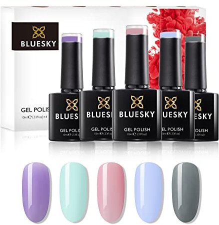 BLUESKY Gelnagellack Set | 5/6 UV Lacke zum Preis von 4/5 | Gel-Nagellack für glänzende und schöne Nägel | langer Halt von bis zu 3 Wochen (BLUESKY Pastell 5er Set)