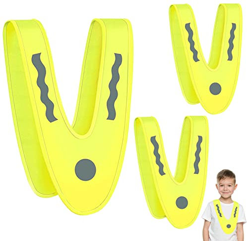 3 Stück Warnweste für Kinder, V-Form Reflektorweste, Pannenweste für Jungen & Mädchen, Signalkragen, Sicherheitsweste, Warnschutzweste, Zur Sicherheit, Waschbar
