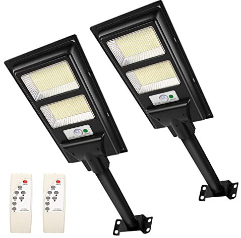 Wstan 2 StüCke Solar StraßEnlaternen im Freien 200w, Solar Strahler 560LEDs mit Fernbedienung, Wasserdichte IP65 DäMmerung bis Zum Morgengrauen Sicherheits LED Flutlichter für 1076sq.ft