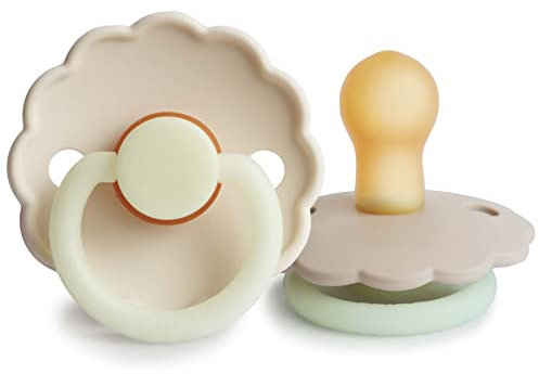 FRIGG Daisy Night Schnuller 2 Packung | Latex Schnuller | BPA-Frei | Hergestellt in Dänemark | Symmetrischer Sauger in Kirschform (Cream Night/Croissant Night, Größe 1 (0-6 Monate))
