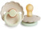 FRIGG Daisy Night Schnuller 2 Packung | Latex Schnuller | BPA-Frei | Hergestellt in Dänemark | Symmetrischer Sauger in Kirschform (Cream Night/Croissant Night, Größe 1 (0-6 Monate))