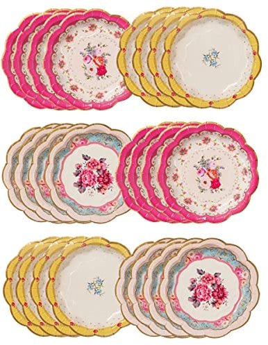 Talking Tables Assiettes Jetables Florales Vintage - Lot de 24 Assiettes Jetables Anniversaire Truly Scrumptious, Garden Party, Baby Shower, Mariage, (17 cm), Assiettes Carton Roses