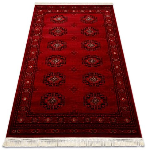 rugsx Orient 6871 – Eleganter Teppich mit Fransen in Burgund & Schwarz – Klassischer Orient-Teppich mit Ornament- & Rahmenmuster- 150x230 cm