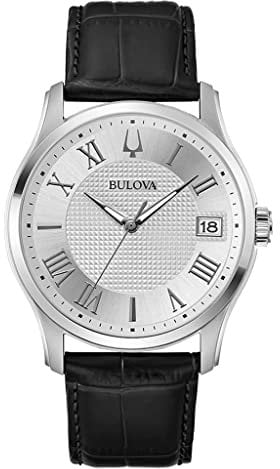 Bulova Herren Analog Quarz Uhr mit Leder Armband 96B388