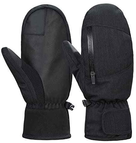 Durio wasserdichte Handschuhe Damen Herren Fäustlinge Touchscreen Skihandschuhe Winterhandschuhe für Laufen Skifahren Wandern Motorrad Radfahren Schwarz L