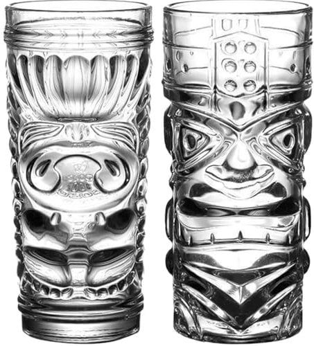 Cabilock 2er Set Tiki CocktailgläSer - 420ml Totem Und Gesicht Design - Transparente GläSer FüR Saft Und Cocktails - Ideal FüR Partys Und Zuhause