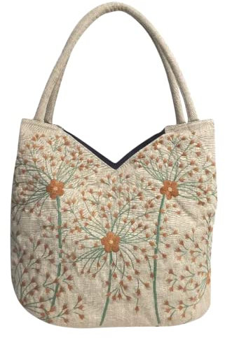HCRAFT Bestickte Handtaschen für Damen, große Perlen und Blumen, Schultertasche mit Reißverschluss, Stoff-Hobo-Taschen, Muttertagstasche, Großer Löwenzahn, Large