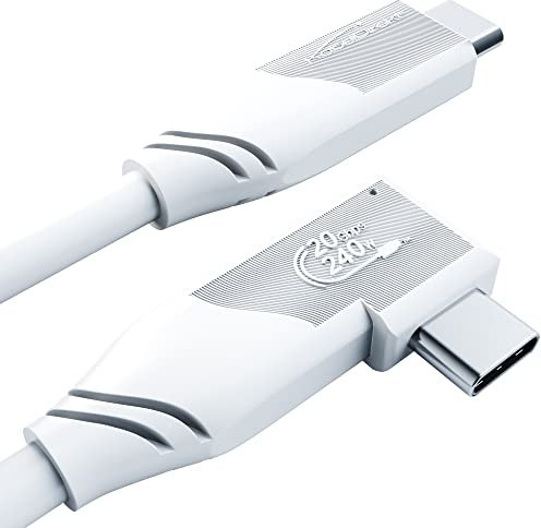 KabelDirekt – Cable USB C con conector en ángulo todo en uno, USB 3.2 Gen 2x2 – 1m (transmite datos/video a 20 Gbps, carga hasta 240W gracias a PD3.1, funciona como cable de datos, monitor, blanco)