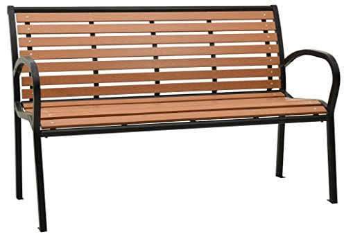 vidaXL Garden Bench - Durable Steel and Wood Plastic Composites Construction, Stable and Comfortable, Cool Black and Brown Finish, Easy to Assemble - Size: 116 cm