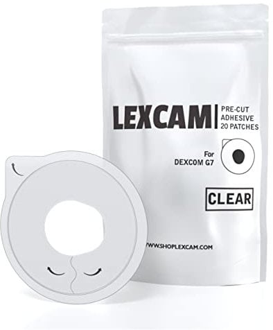 Lexcam Adhesive Patches Pre-Cut for Dexcom G7 – Pack of 20 – Waterproof, Transparent Overpatches for Continuous Glucose Monitoring, Sensor is NOT Included