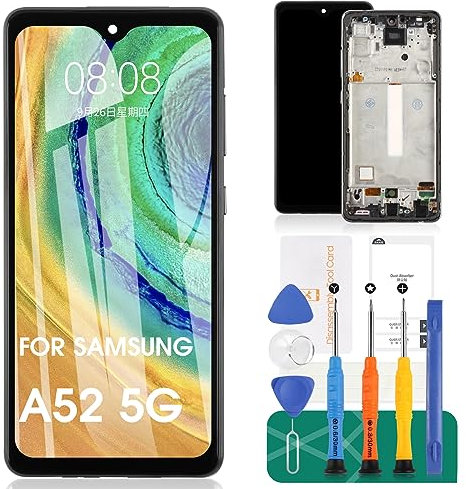 OLED pour Samsung Galaxy A52 5G Écran de remplacement pour Samsung A52 5G LCD A526 Digitizer pour SM-A526B Écran LCD SM-A526U Kit de réparation avec cadre (prend en charge les empreintes digitales ?