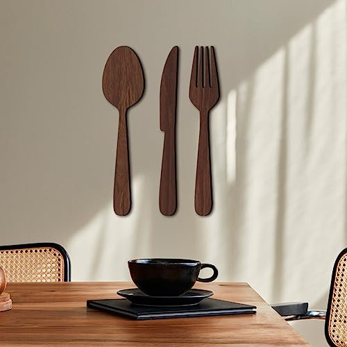 3 Stück Holz Geschirr Set, Schild Gabel & Löffel Messer Wanddekoration,Hängende Kunst Küche Essen Schild Landhaus Deko Hintergrund Wanddekoration Für Küche Esszimmer Zuhause Restaurant ( Color : A , S