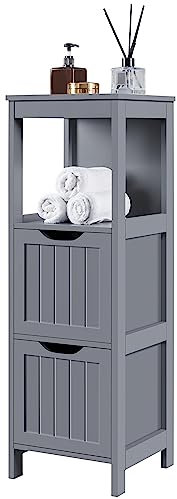 Yaheetech Petit Meuble Salle de Bain Colonne Rangement Table d'Appoint d'Angle Toilette avec 2 Tiroirs et 1 Etage 30 x 30 x 89 cm Gris Foncé