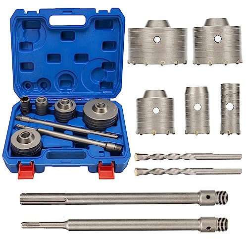 Hole Saw Cutter Kit, 9Pcs Carbon Steel Concrete Hole Saw Drill Bit with Shank 30mm 40mm 65mm 80mm 100mm Hole Opener Cut Bit Kit, Hole Saw for Drilling Soft Metal Wood