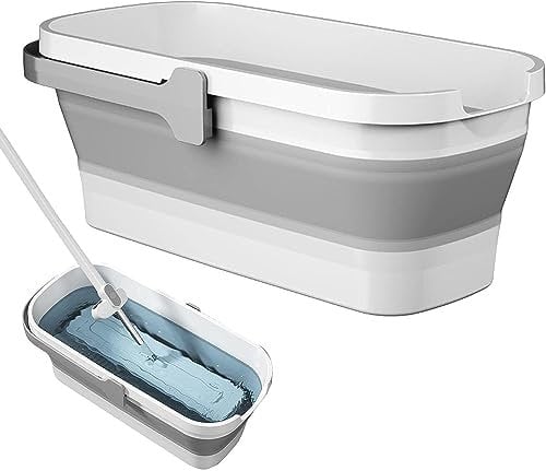 Seau Grand Balai Plat de Nouveau Style 2023, Seau Grande serpillère Plate, Seau de Nettoyage Balai Industriel avec tête rotative Blanc (Seau à vadrouille Blanc.)