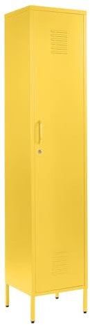 MMT Furniture Metal Locker Cabinet with Lockable Storage Cupboard Slim One Door (Yellow, 180 cm)