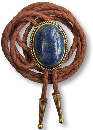 Himongoo Bolo-Krawatte aus natürlichem Edelstein, braunes Leder, Hochzeitskrawatte für Männer und Frauen, Western-Stil, Lapislazuli, M