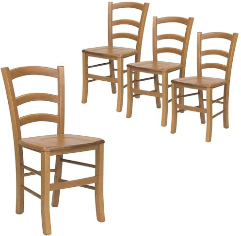 VIRSUS Set 4 Sedie Paesana in Legno Massello, Misura 43x42x86 cm, Sedia Tradizionale Robusta, per Casa, Cucina, Agriturismo, Ristorante, Made in Italy (Noce Chiaro)