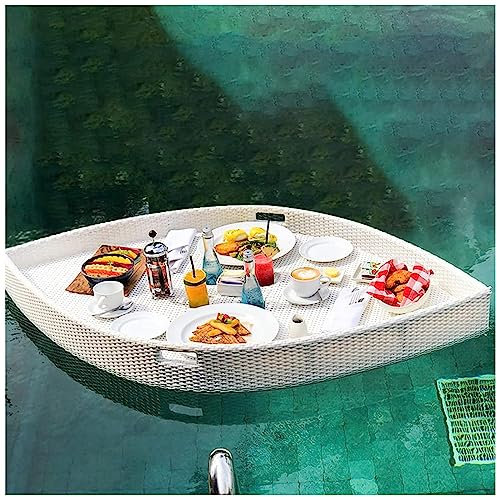 Bandeja para Servir Tejida de ratán, Mesa con Bandeja Flotante para Piscina, Bandeja Flotante para Piscina de 80 x 60 cm, Bandeja para Servir Tejida de ratán, Bandeja Flotante para Servir be