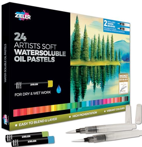 Zieler 24 Artists Soft Water-soluble Oil Pastels | For Dry and Wet Work | Easy to Blend & Layer | High Pigmentation | Vibrant Colours