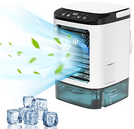 Portable Air Cooler, 3 Speeds Evaporative Air Conditioner Fan with Night Light, 900ml Water Tank, Cordless Personal Conditioner Fan for Office Room