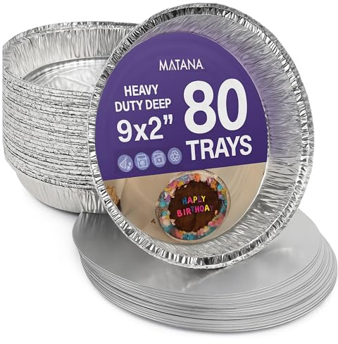 MATANA - 80 Runde Backbleche aus Aluminiumfolie, Alu Backformen Einweg, Aluschalen Rund, Aluformen für Linzertorte - (23cm/1000ml)