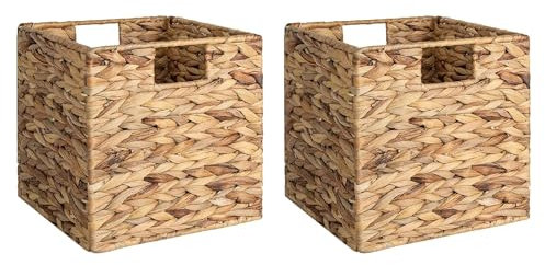 StorageWorks Aufbewahrungsbox Rattan, Wasserhyazinthe decorasian Korb zum Ordnen, handgewebte Aufbewahrungsbox Organizer für Regale, strapazierfähiger geflochtener Korb, groß, 2 Stück