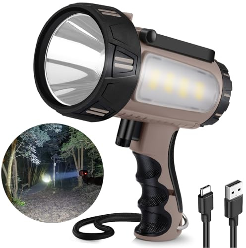 seeup Rechargeable Spotlight Flashlight, Super Bright Waterproof Handheld Spot Light 6 Models with Foldable Stand for Outdoor Boating Camping Fishing Hunting