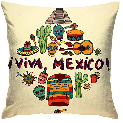 Zierkissen 45X45cm Mexikanische Symbole Viva Mexico Verzierten Historischen Erbe Kopfkissenbezug Bedruckt Zierkissenhülle Square Dekokissen Für Sofa, Frühling, Sommer