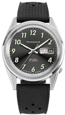 PRAESIDUS REC SPEC OG SUNRAY Automatik Stahl Silikon Schwarz Datum Herrenuhr, Schwarz , Armband