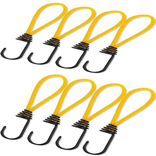 Lot de 8 tendeurs avec crochets, mini tendeurs élastiques courts en caoutchouc pour camping, camion, voiture, auvent, piscine (jaune)