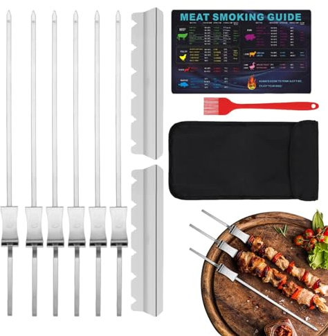 Bâtonnets de brochettes, brochettes de barbecue - Brochettes de poulet 14,7 pouces - Bâtonnets d'aiguilles de barbecue en métal, bâtonnets de poulet et de gril en acier inoxydable, pour viande et crev
