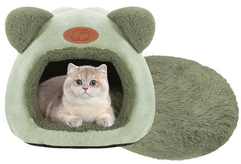 ToKinCen Waschbares Katzenhaus Indoor Katzen Katzenhöhle Mit Anti-Rutsch Boden undAbnehmbarem Matte,ür Katzen,Hasen, Hunde und andere Kleintiere (Grüner)