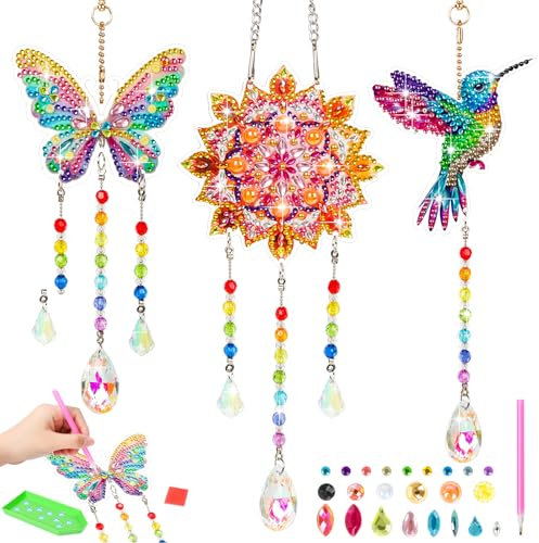 Geschenk Mädchen 6 7 8 9 10 11 Jahre, Bastelset Kinder Diamond Painting Windspiele Spielzeug ab 5-12 Jahre, Sonnenfänger Basteln Kristalle Zum Aufhängen Windspiel Basteln
