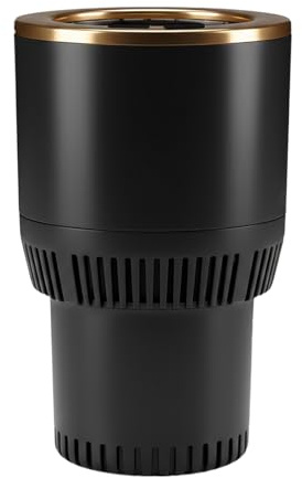 12V 2-in-1 Smart Car Cup Heating and Cooling Cup Holder LED Temperature Display, Suitable for Commuters on The Road, （Black Gold）