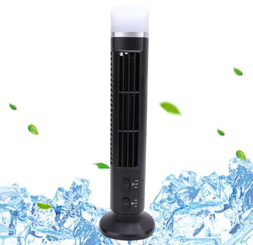 Plyisty Ventilador de Torre sin Aspas, Ventilador de Escritorio USB de Velocidad Ajustable Oscilante de 90° con Luz, Ventilador Silencioso Personal para el Hogar, Dormitorio, Oficina