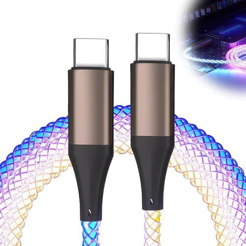 EuAcesry 1 Pc Cable USB C a USB C de 100cm PD 66W Luminoso Luz RGB Led Cable de Carga Rápida, Cable USB Luminoso para Transferencia y Carga de Datos, para PD Tipo C