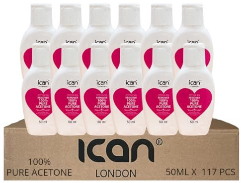 Ican London 100% Pure Acetone Nail Polish Remover UV Gel Soak Off, 50ml x 117 Bottles