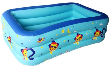 Inflatable Paddling Pool, 3 Rings Large Rectangular, 180cm, Family Swimming Pool for Adults, Indoor Outdoor