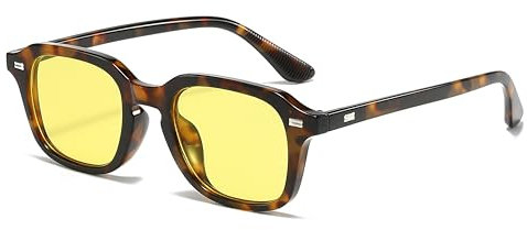 WDZAYXC Vintage Rechteck Sonnenbrille Damen Herren,Retro Brille, Quadratische Form Sonnenbrille,UV400 Schutz (Leopard/Gelb)