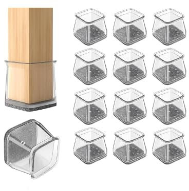 12 Pcs Chair Leg Floor Protectors, Large Square Furniture Pads for Hardwood, Tile, and Laminate Floors, Scratch and Noise Reducers (Fits: 26-40mm)