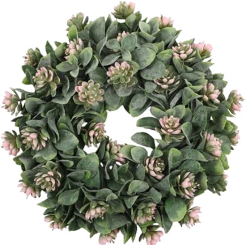 Bhina Künstlicher Eukalyptus Kranz, Kunstpflanze Hängen Kranz, türkranz Frühling Sommer für die Haustür, Türkranz Kranz Deko für Hochzeit Party Garten Tür Fenster Wand Kamin, Rosa (35cm)