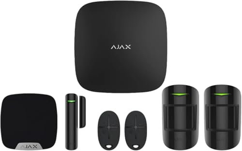 AJAX Kit 2G+LAN Allarme Wireless StarterKit per Appartamenti, 2 Rilevatori di Movimento, 2 Keyfobs, 1 Sensore Porta, 1 Sirena Domestica, Scheda SIM, Garanzia Ufficiale (nero)