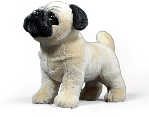 PuffPurrs Lebensechter Mops Plüsch, Realistisches Mops Kuscheltier, Niedliches Faltenreiches Gesicht Hund Geschenk, 27 CM/10 Zoll