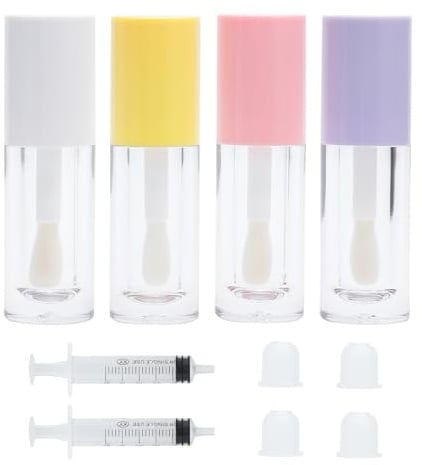 4 Stück Lipgloss Selber Machen Lipgloss Behälter Set mit 2 Plastikspritzen | Lippenbalsam Flaschen Leere, Tuben zum Befüllen, Mini Make up Befüllen, für DIY Lippenstift, Wimperncreme, Kosmetik