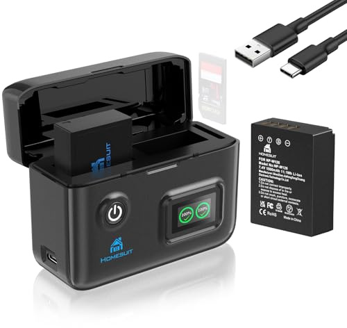 Homesuit NP-W126 NP-W126S Battery 1500mAh & LCD Charger Smart Display for Fuji XT30II XT30 XT20 XT10 X100V X100VI X100F X-T3 X-T2 X-T1 XA1 XA2 XA3 X-E3 X-E2 X-E1 X-H1 X-M1 Xpro3 Xpro2 Xpro1 (2-Pack)