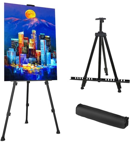 Stand for Painting, Art Easel for Sign Black Aluminum Metal Tripod Stand | Adjustable Height 17 to 66 with Portable Bag for Canvas Painting for Table-Top/Floor, Drawing, Display, Poster, Can