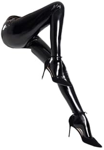 ORANDESIGNE Leder Leggings Damen Wetlook Leggings Ouvert Glänzend Latex Hose mit Reißverschluss Skinny Clubwear